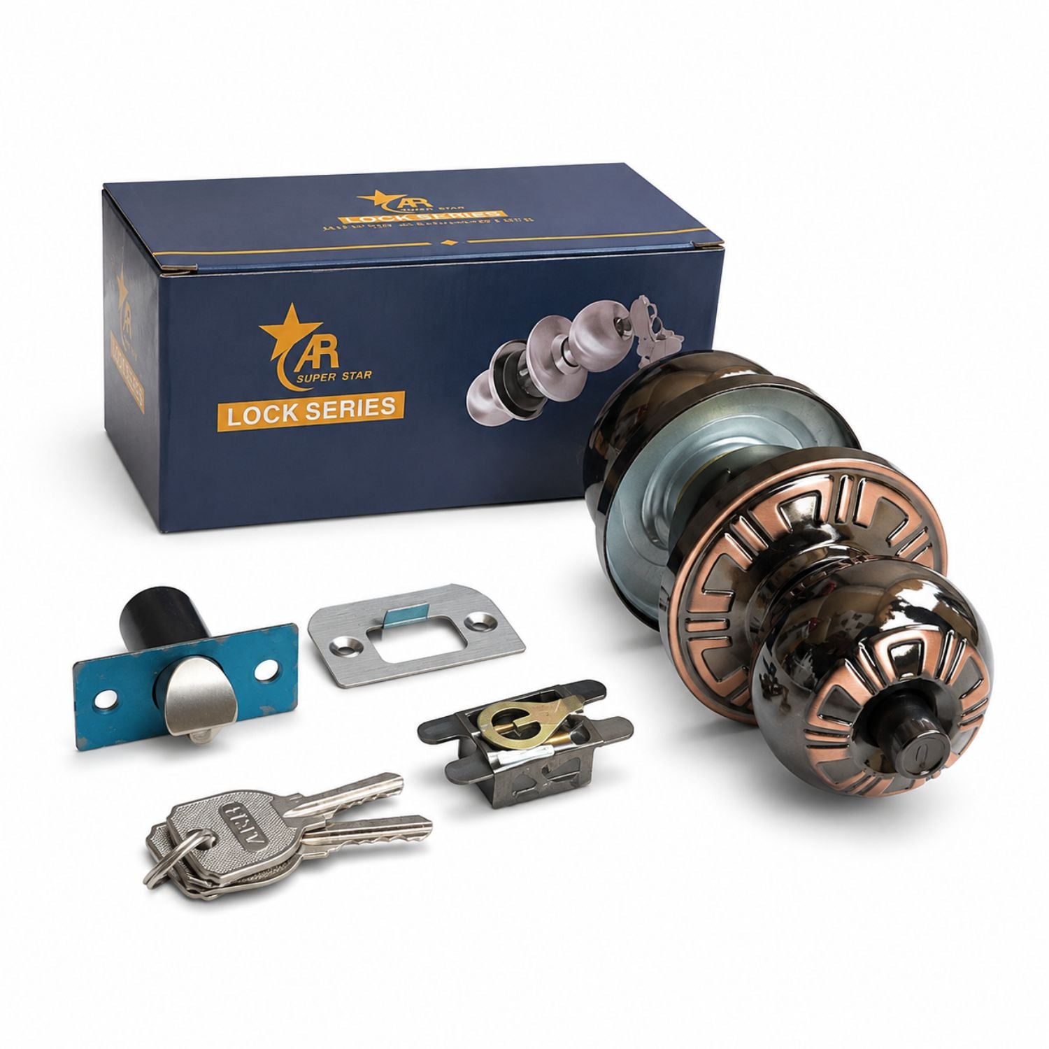 AR Super Star 5894 BN/AC Round Lock – Keyed Entry Door Knob