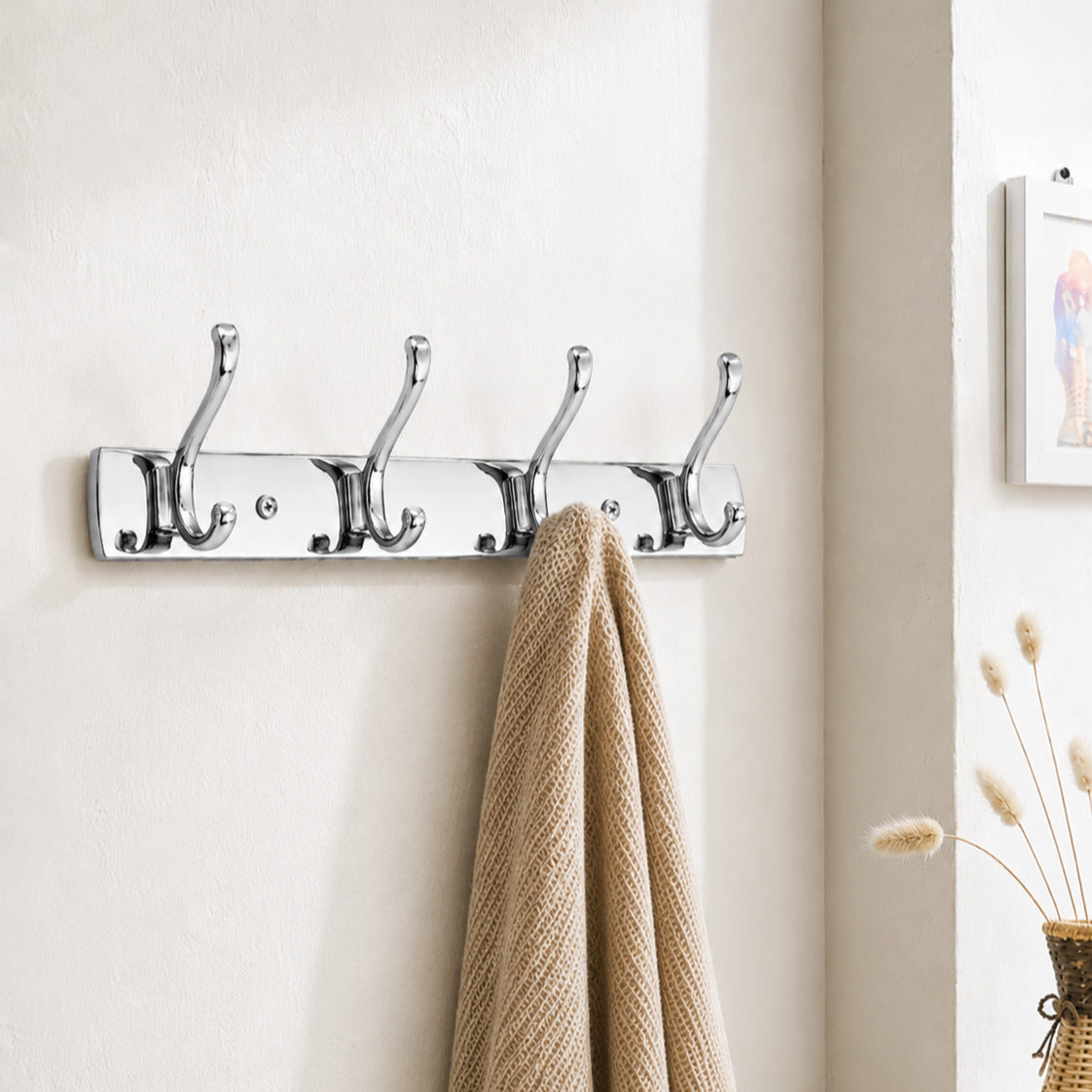 Aluminum + Steel Wall Mounted Coat Hook Rack 4, 5 & 6 Hook