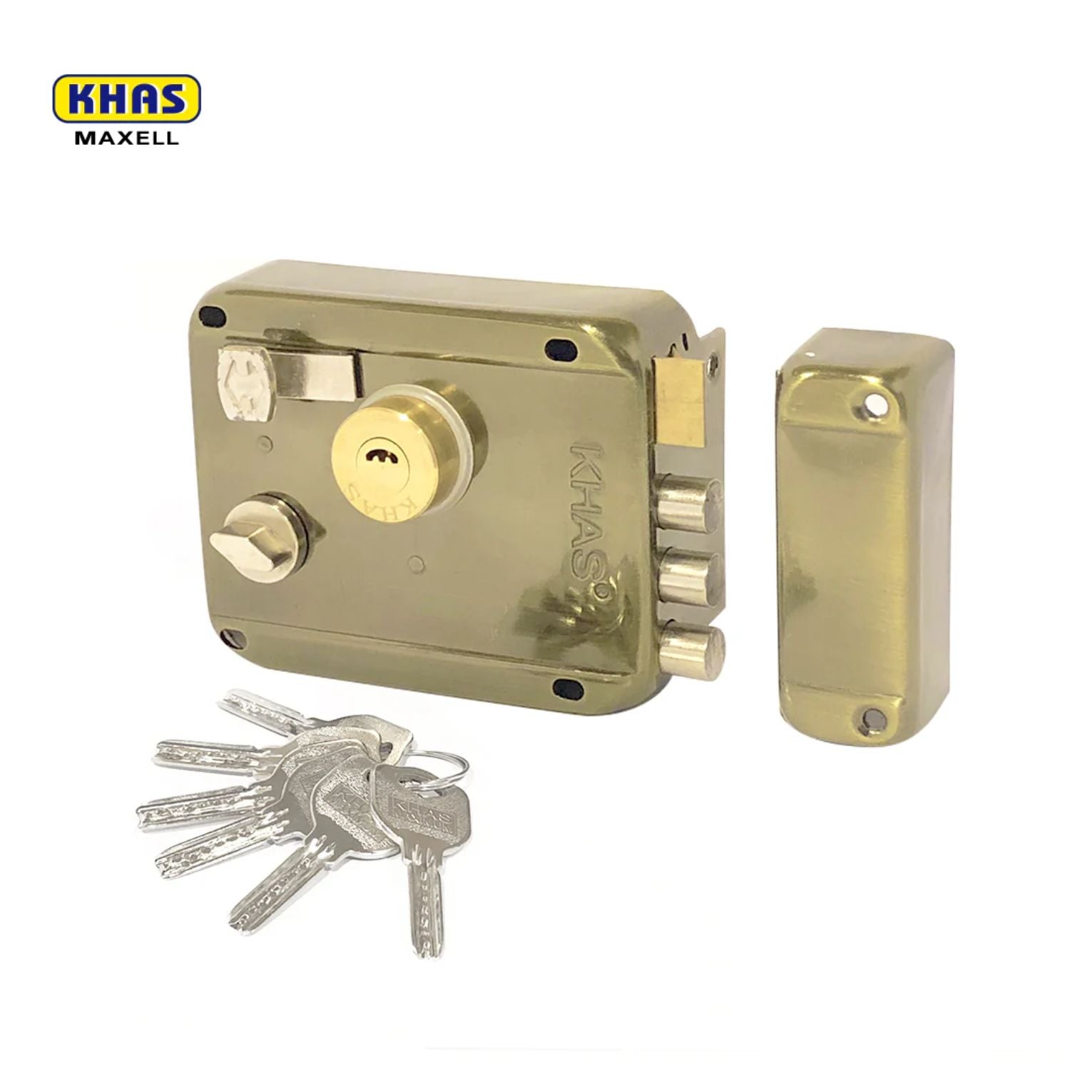 KHAS Maxell LT-300 AB Rim Lock 3 Rod Heavy Duty | Antique Brass Lock