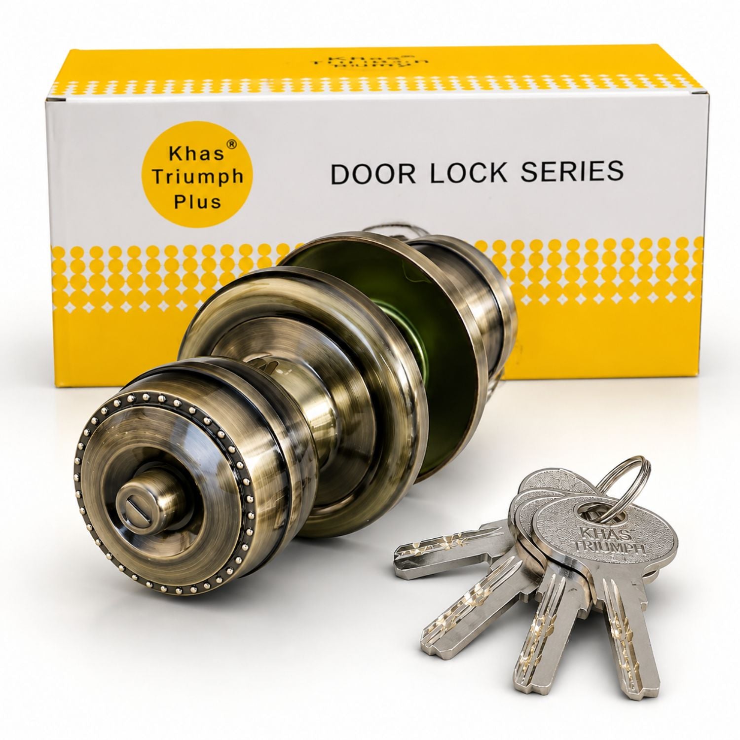 KHAS Triumph Plus AB Round Lock | Antique Brass Door Knob Lock