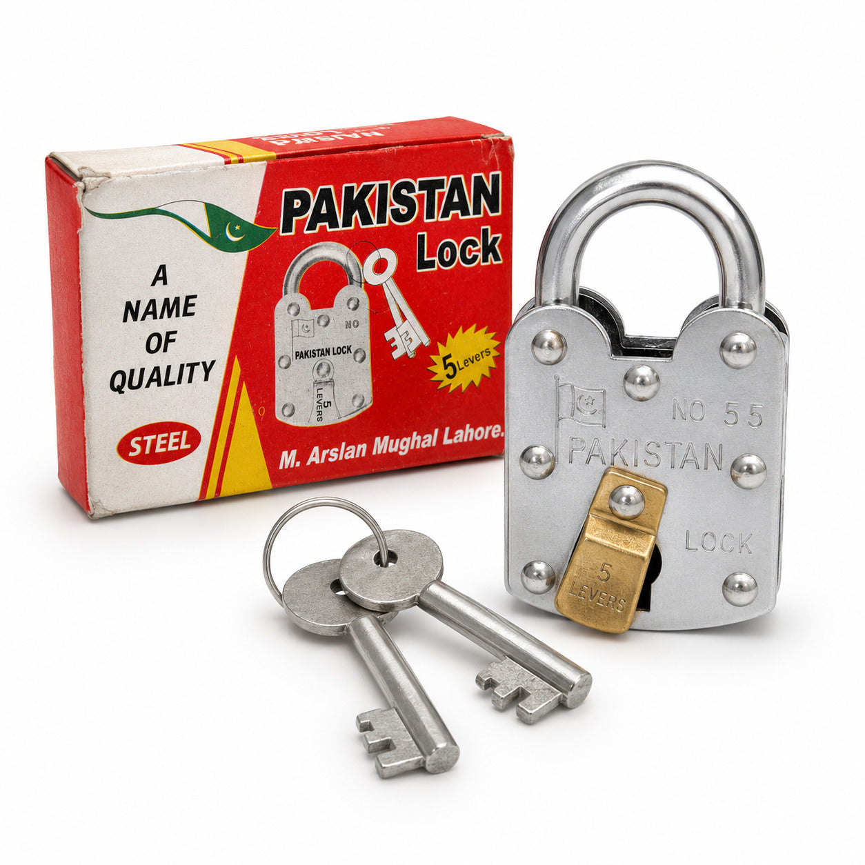 Pakistan Steel Padlock 5 Lever with 2 Keys | Heavy Duty Security Lock Pakistan