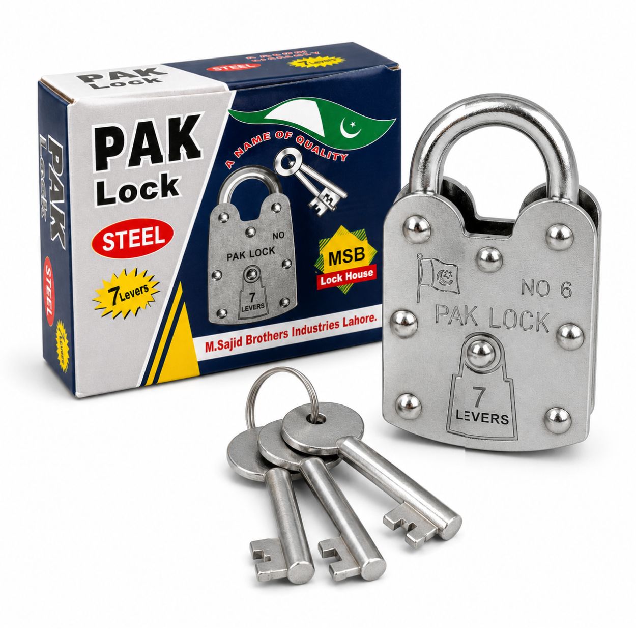 Pak Lock Steel 7 Lever Padlock with 3 Keys | Heavy Duty Security Lock Pakistan