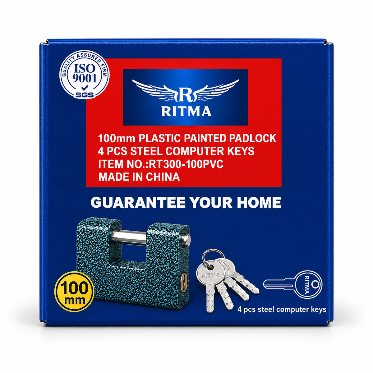 RITMA RT300-100PVC Armored Padlock 100mm | 4 Steel Computer Keys
