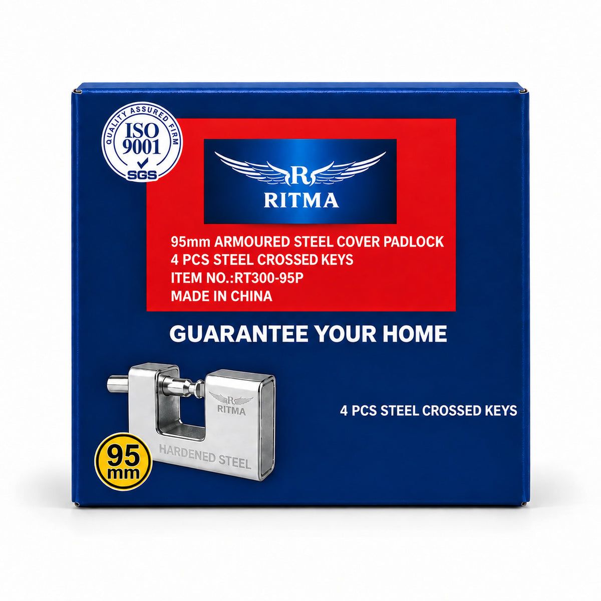 RITMA RT300-95P Armored Padlock 95mm | 4 Steel Computer Keys