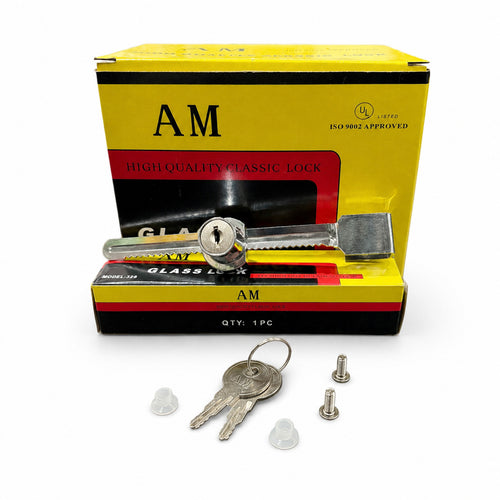 AM Shesha Lock 328 – Steel Key Glass Lock (12 pcs Box)