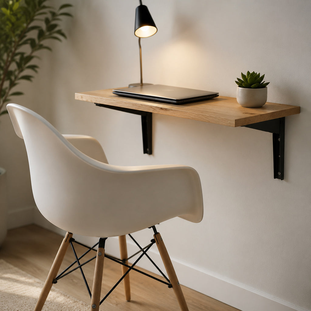 Buy heavy-duty steel folding shelf brackets with a secure locking mechanism and black powder-coated finish. Available in 6" to 18" sizes. Ideal for foldable shelves, tables, and workstations.