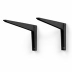 Buy heavy-duty steel folding shelf brackets with a secure locking mechanism and black powder-coated finish. Available in 6" to 18" sizes. Ideal for foldable shelves, tables, and workstations.