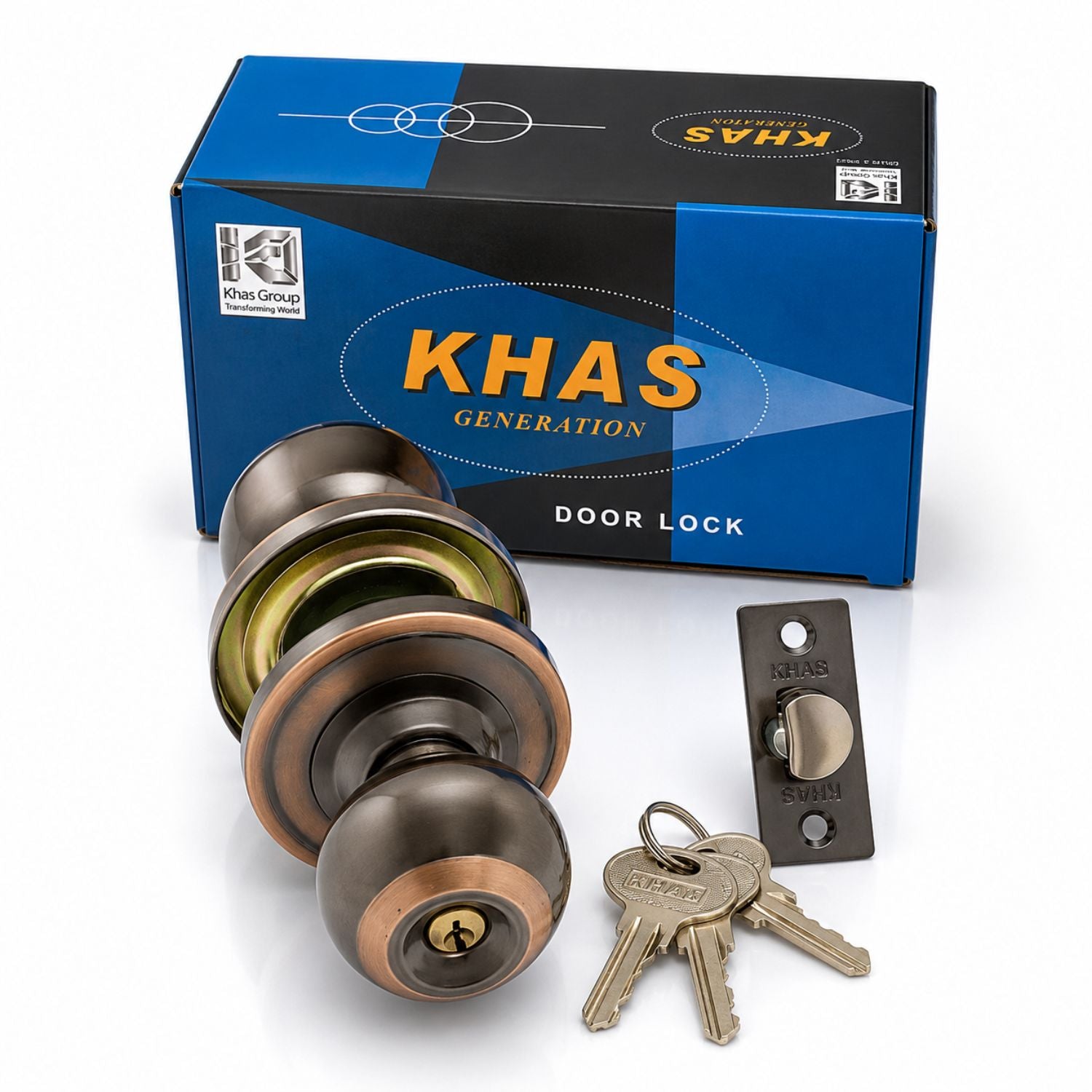 KHAS Generation 118399 Round Lock | Door Knob Lock with 3 Keys